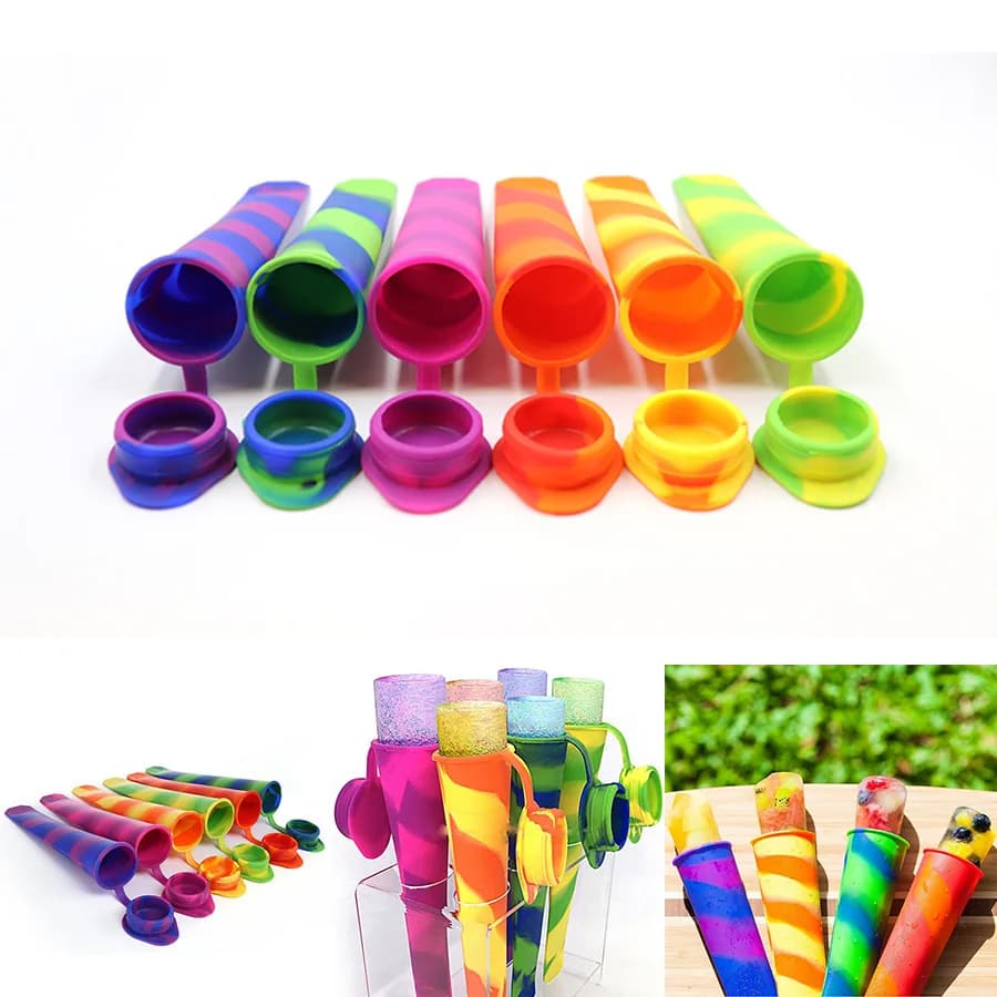 6Pcs Popsicles Molds Reusable Baby Ice Cream Molds Food-Grade Silicone Multi-Colored Popcical Molds DIY Frozen Popsicle Maker