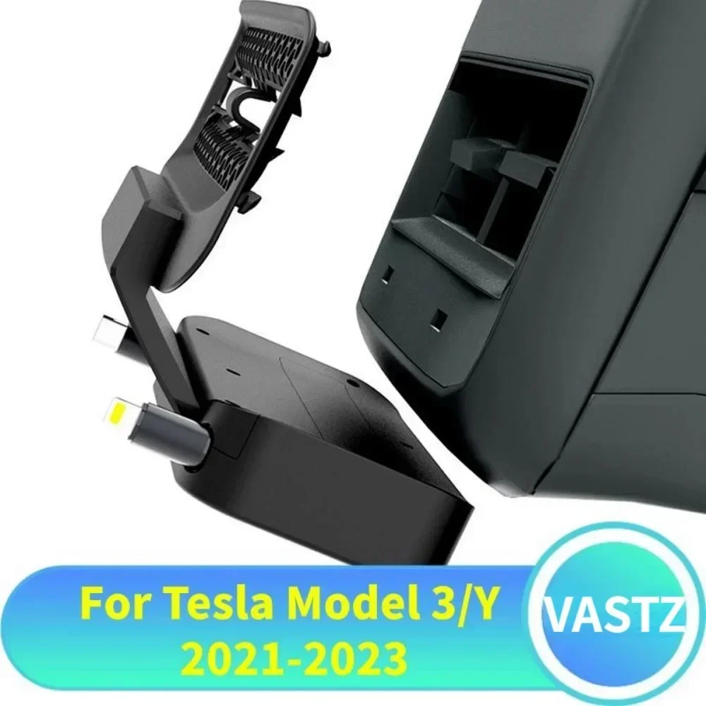 Rear Air Outlet Expansion Dock for Tesla Model 3 Y 2021-2023 USB Type C Fast Charger Rear Air Vent Intelligent Docking Station