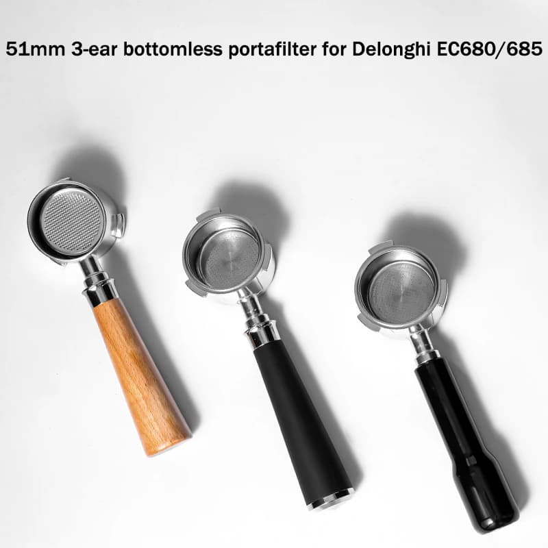 51mm 3-ear Bottomless Coffee Portafilter for Delonghi EC680/685 Coffee Machine Espresso Handle Filter Modification Accessories