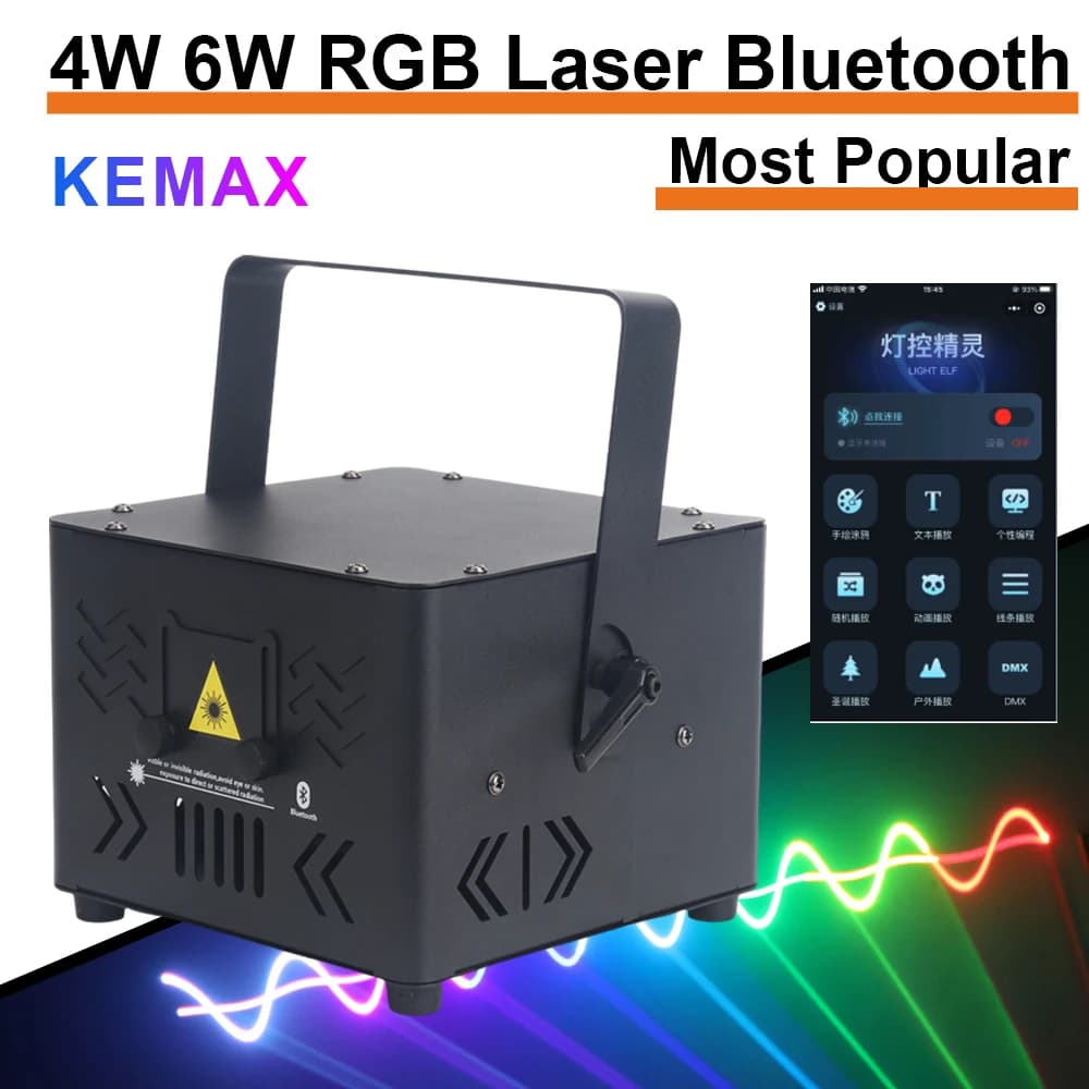 Wireless DJ Laser Cube 4W 6W Bluetooth APP Control DMX Animation Lazer Projector Light for Disco Party Stage Beam Scanner Club