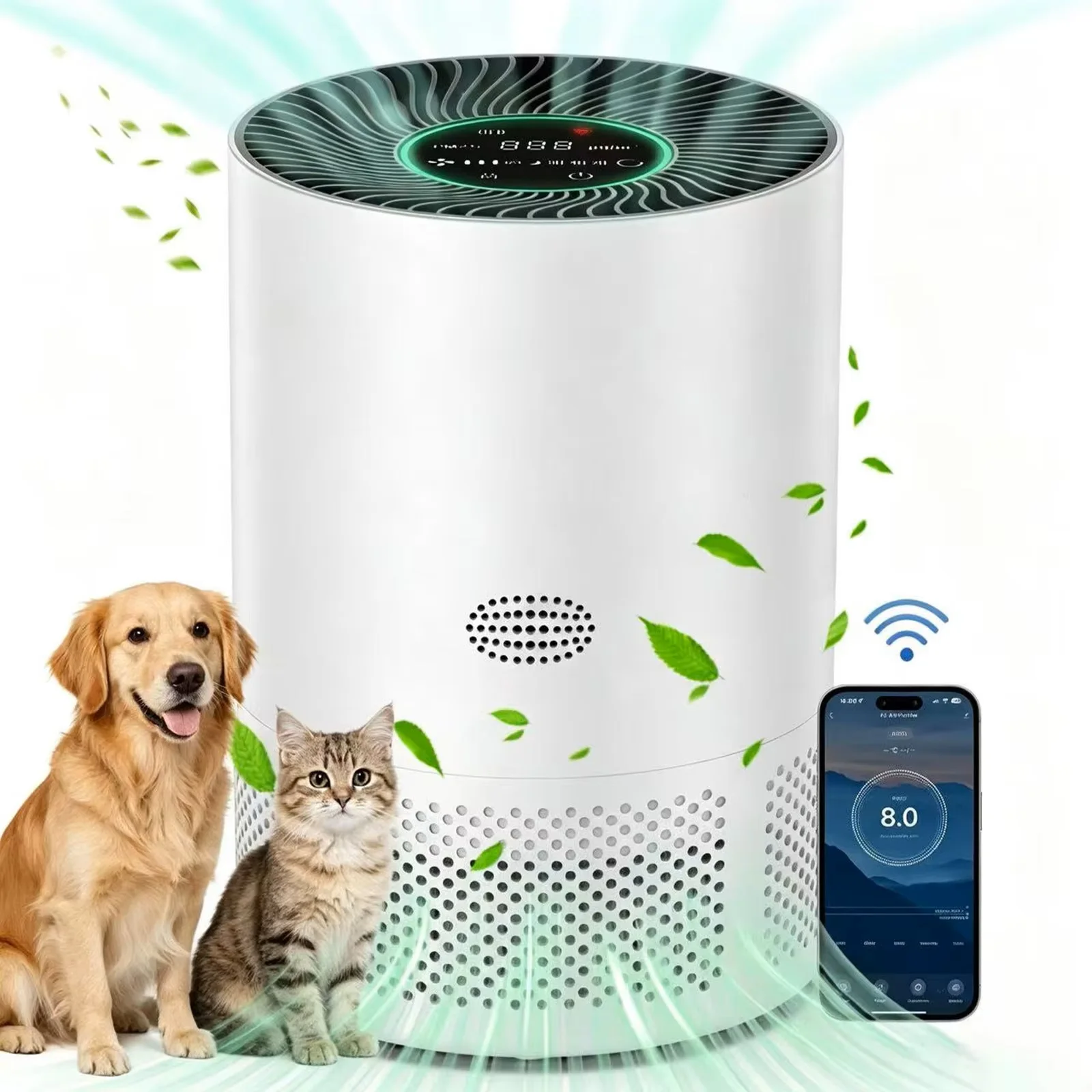 Pet Air Purifier for Home Allergies Pet Hair in Bedroom Covers Up to 360 ft² 3-in-1 Filter with HEPA Remove Dust Smoke Odor