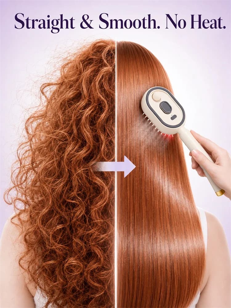 Electric Hair Straightening Brush – No Heat Spray, Red Light Therapy, Scalp Massage, Smooth, Wireless, Lightweight for Unisex