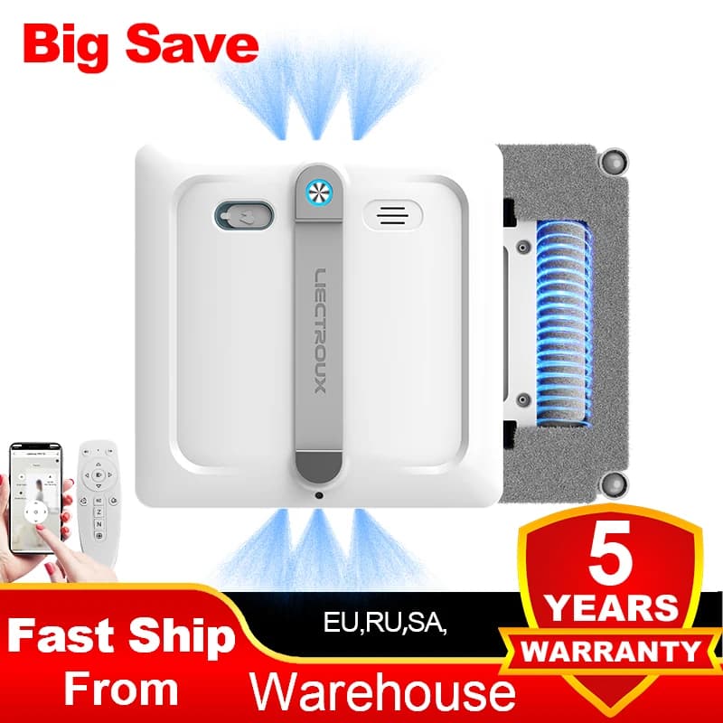 2026 Robot Window Vacuum Cleaner Liectroux S9, 10000Pa,2 Roller Brush,6-Way Water Spray,APP Control,Smart Glass Wall Cleaning