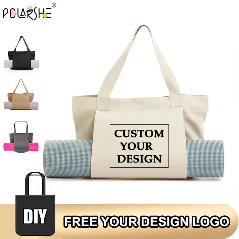 Polarshe Personalized Custom Yoga Mat Bag Add Your Design Casual Canvas Carry Bag Large Capacity Foldable Pilates Mat Case Bags