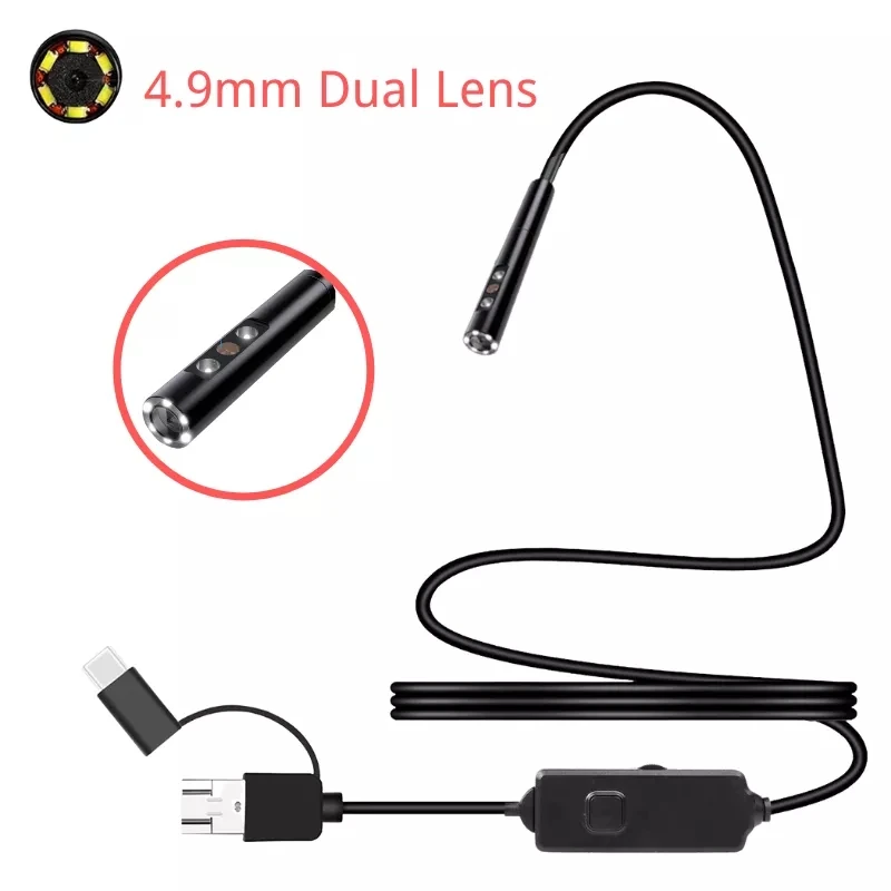 3.9/4.9mm Endoscope Three Cameras for Android Smartphone Tablet Cars Dual Lens Endoscopic Mini Camera Type C USB Video Borescope