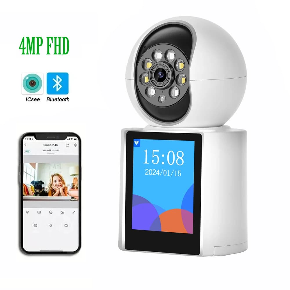 ICSEE 2K 4MP Video Call Intercom Wifi Camera 2.4 Inch Screen AI Detect Two Way Audio Color Night Vision 2MP Indoor Baby Monitor