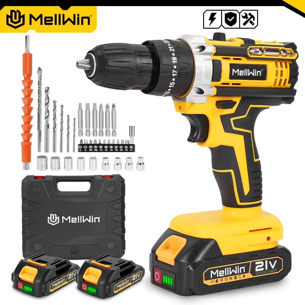 MELLWIN Cordless Electric Impact Drill Set 25+3 Torque Multipurpose Electric Screwdriver Power Tool For Makita 18V Battery Pin