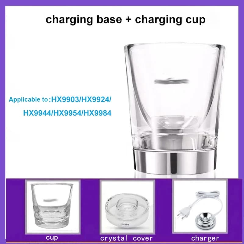 Charger Base and Glass Cup Set for Electric Toothbrush HX9100 HX9340 HX9342 HX9313 HX9322 HX9362 HX9382 Series