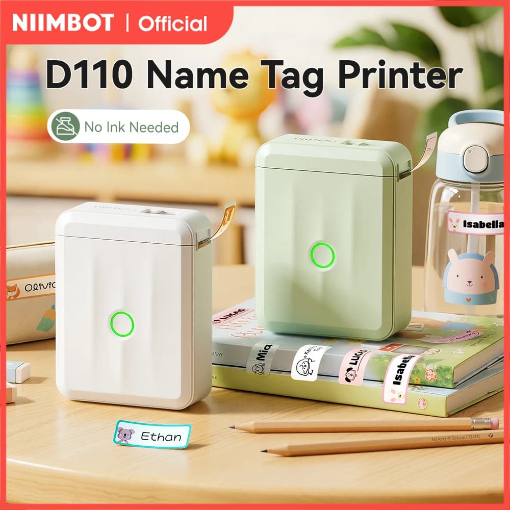 NIIMBOT D110 Upgraded Version Thermal Label Printer Mini Portable Name Tag Label Maker With Tape for Office Home Kitchen School