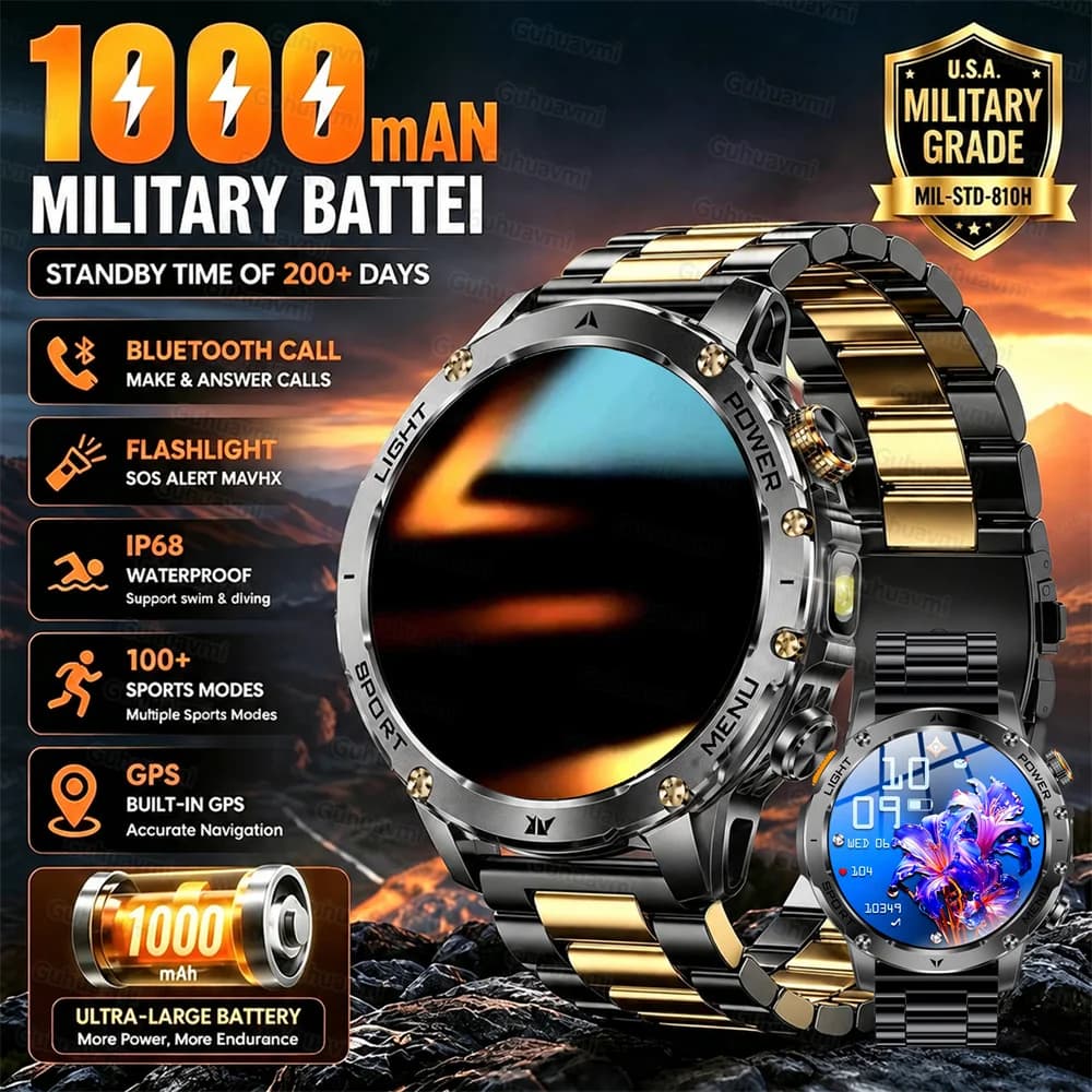 New Smart Watch Man 1000mAh Long Standby Outdoor Smartwatch Men IP68 Waterproof Heart Rate Sport BT Call Big Battery Smart watch