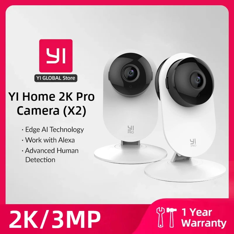 YI Pro 2K 2PC Home Security Camera Kit Indoor with Person Vehicle Pet Smart Detection for Baby Monitor Clear Night Vision
