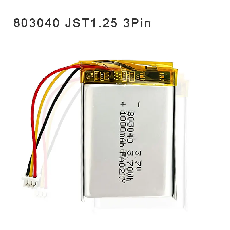 Battery 803040 3 Wires Jst 1.25 3.7V Lipo Polymer Li-ion Batteries 1000mAh for Smart Furniture Door Lock Baby Monitor VR Glasses