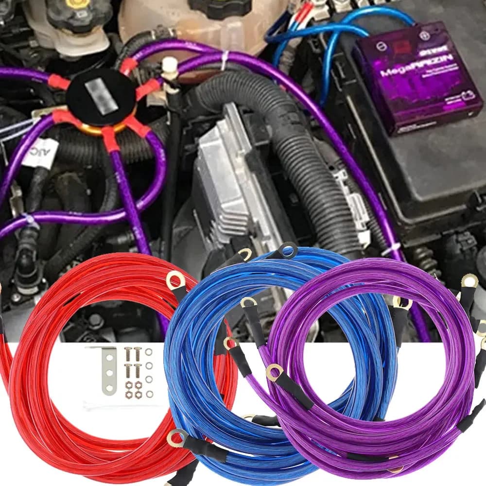 Universal 12V Digital Display Car Fuel Saver Voltage Stabilizer Regulator Kit w/ 3 Earth Ground Cables Auto Parts Grounding Wire