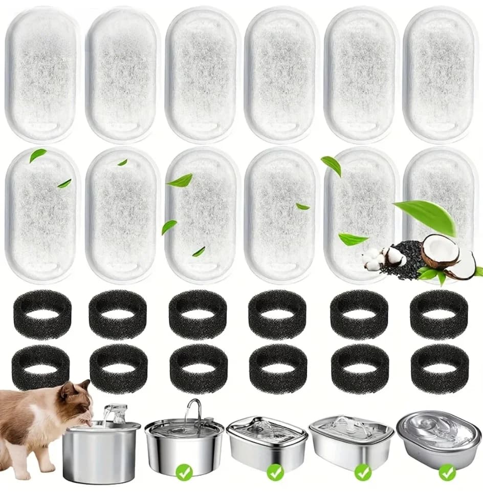 12/15PCS Cat Water Fountain Activated Carbon Sponge Filters for Stainless Steel Water Dispenser Pet Healthy Water Care Accessory