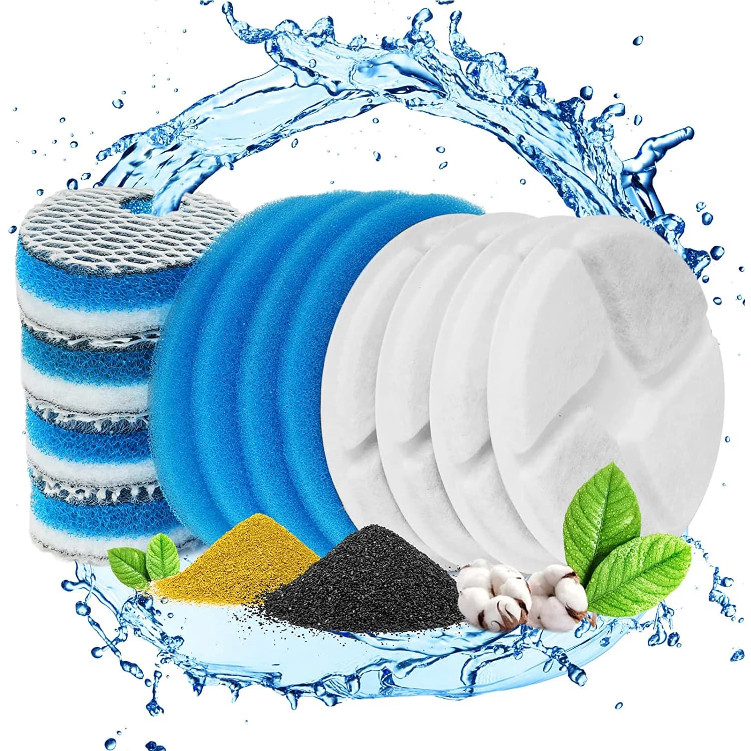 WF150 Cat Water Fountain 8D Filters Replacement for Stainless Steel Automatic Cats Feeder,67oz/2L Pet Fountain Filter,4 Pack