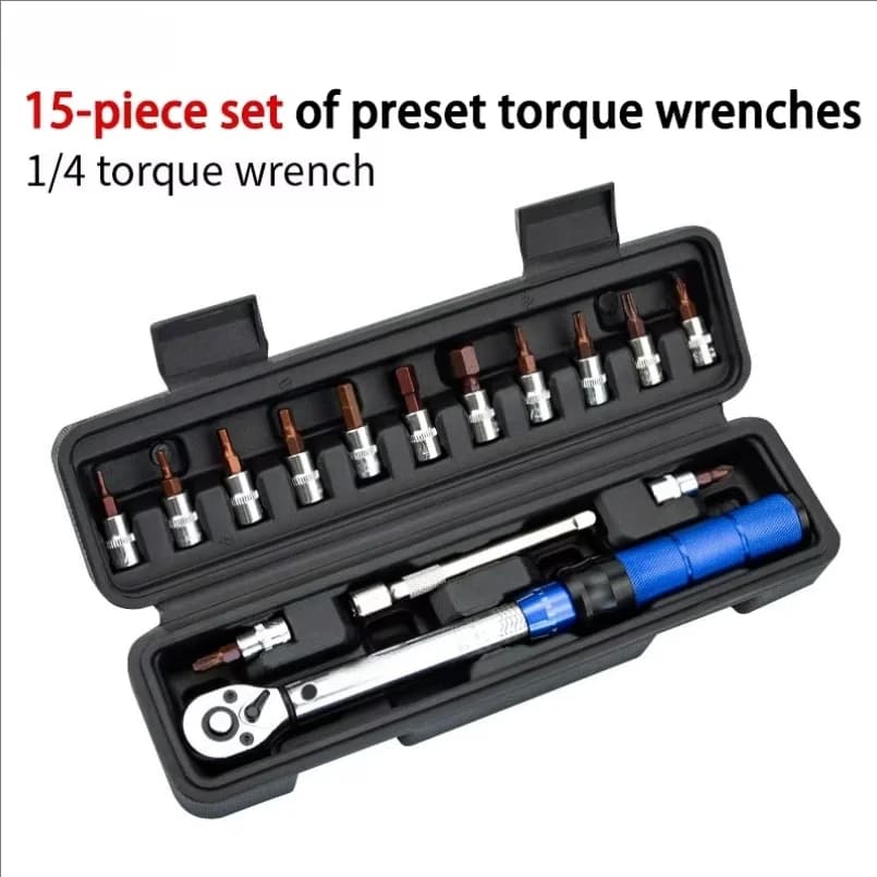 15Pcs Set Bicycle Torque Wrench Set 1/4" 2-24Nm Dual Direction Bike Allen Key Tool Socket Preset Type Spanner Pro Repair