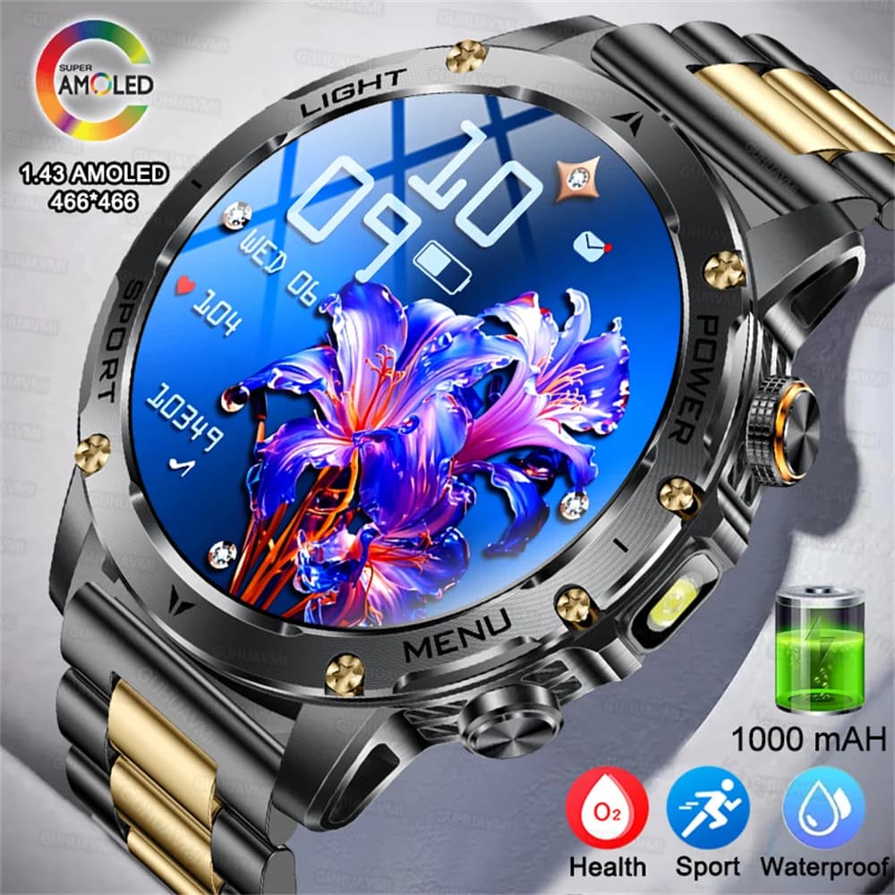 2026New MAVHX 1000mAh Military GPS Smart Watch Men 1.7" AMOLED Screen Waterproof Clock HD Call Flashlight Smartwatch Custom dial