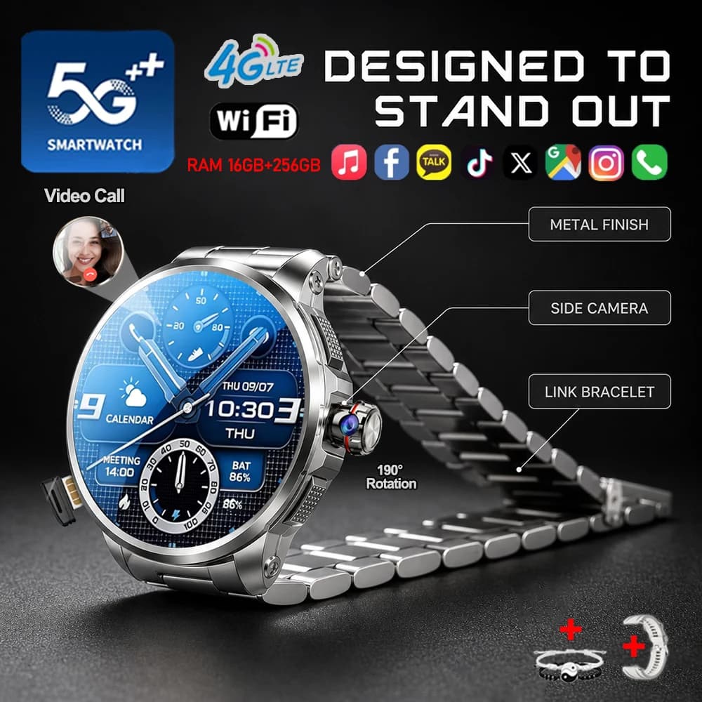 4G Network Smart Watch 1.95 inch Screen 8MP HD Video Call 2100mAh 8GB+128GB RAM Clock WIFI GPS Google APP Music Sport Smartwatch