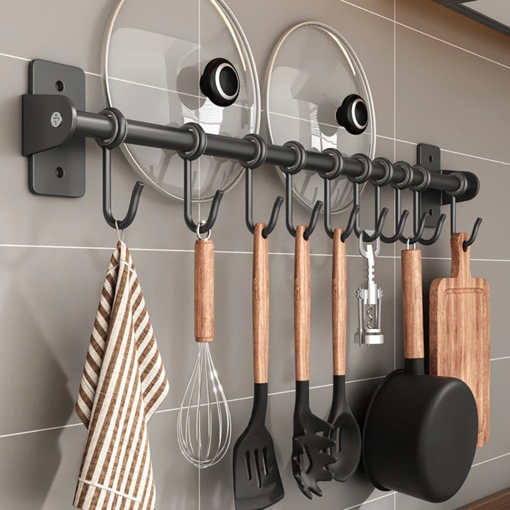 Kitchen Hook Rack Stainless Steel Wall Shelves Storage Utensils Holder Kitchen Accessories Organizer Wall Storage Rack No Punch