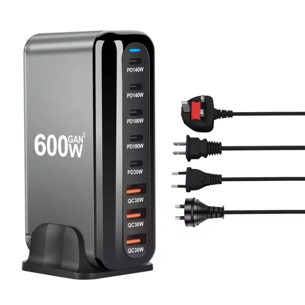 8-port 600W GaN USB Charger Type C PD3.1 Charging Station USB C Fast Charging Adapters for iPhone 16 15 14 Samsung Xiaomi Huawei