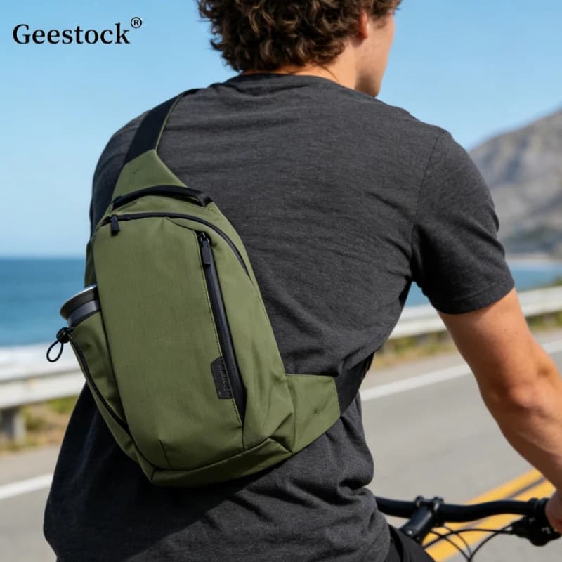 Outdoor Crossbody Bag Fashion Chest Bag For Men Sling Backpack Sports Shoulder Bag With Water Bottle Pocket Fits 11" Tablet