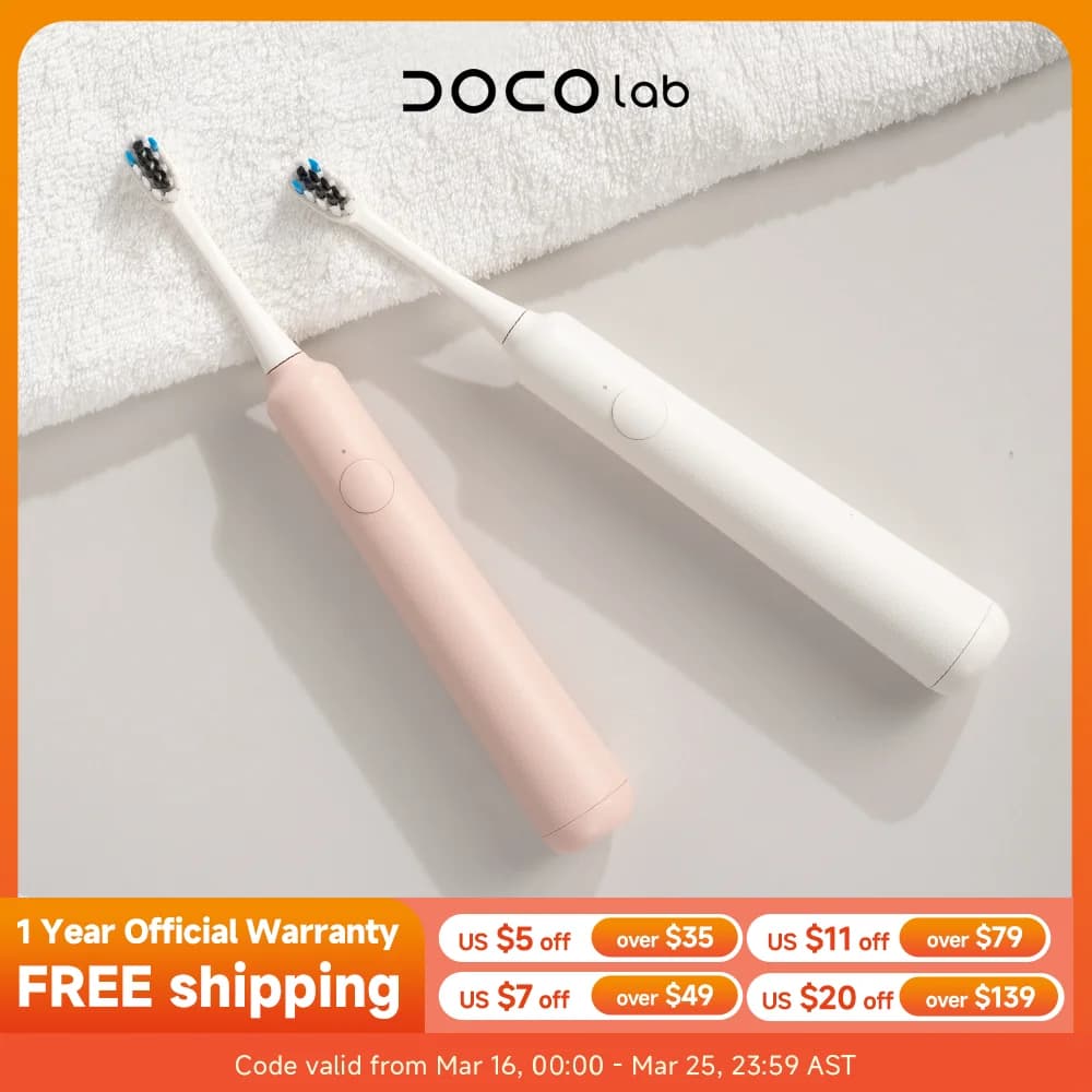 DOCOLAB Electric Toothbrush Sonic Vibration Brush 3-Gear Mode USB Charging IPX7 Waterproof Personal Care Appliances