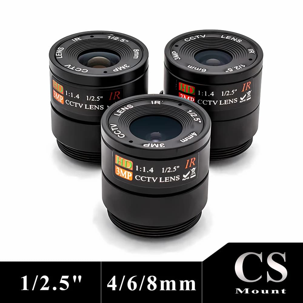 WGWK High Quality Industrial 4mm/6mm/8mm Fixed Focus Lens 1/2.5" CS Mount IR Filter CCTV Lens for Surveillance Security Camera