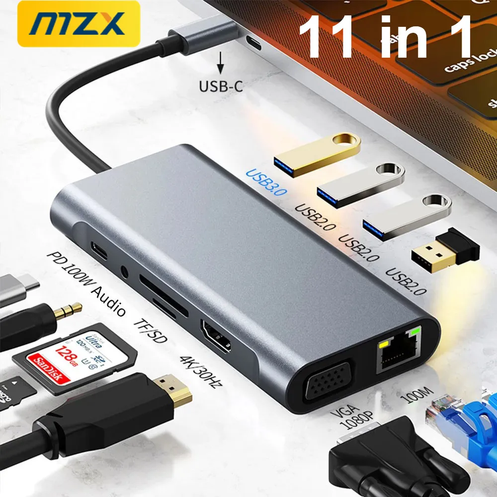 11in1 Docking Station USB C Hub 4K HDMI-Compatible Tipo Type 3 0 RJ45 Adapter Concentrator Dock Hubs Notebook Laptop Accessories
