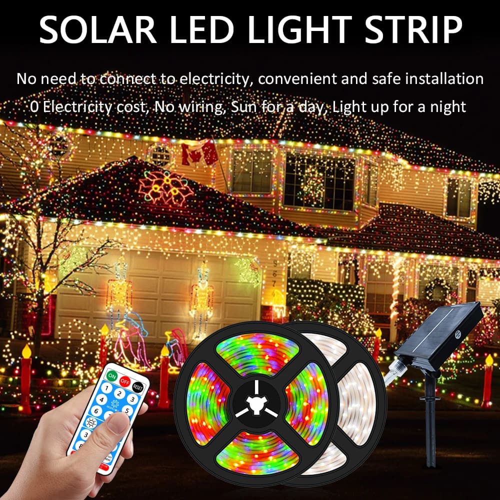 5050 RGB Solar Strip Outdoor LED Color Decorative String Light 5M 10M Strip Street Garden Waterproof Christmas Atmosphere Light.