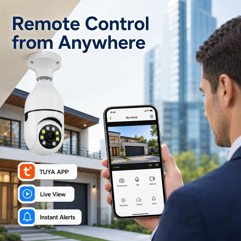 E27 Tuya APP Bulb Security Camera WiFi Wireless Home Camera 360° Pan Tilt Night Vision Motion 2MP Detection SD Card Storag