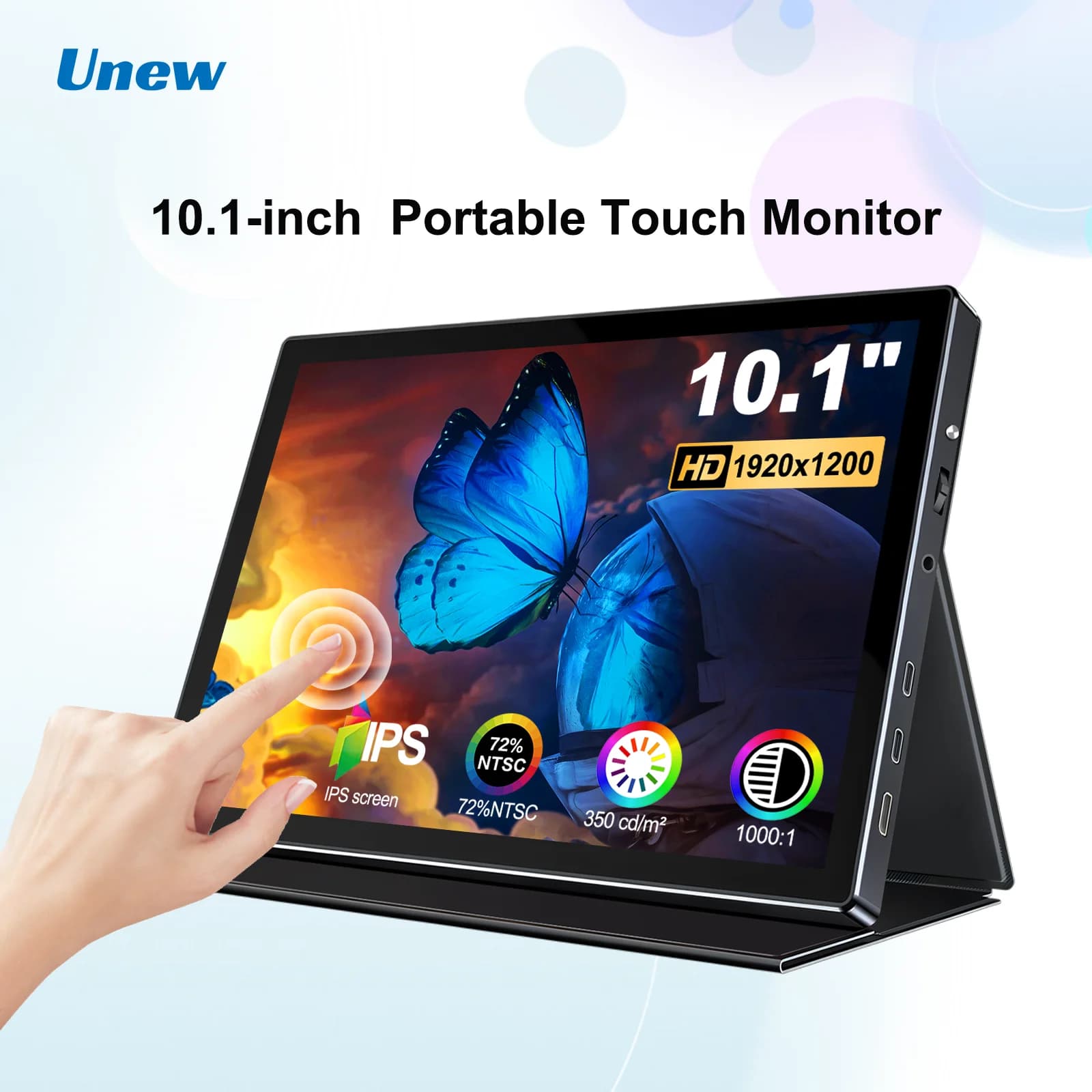 10.1 Inch Portable Monitor Support Type-C/HDMI, 1920x1200 Touchscreen IPS Monitor, Leather Case VESA 75*75mm