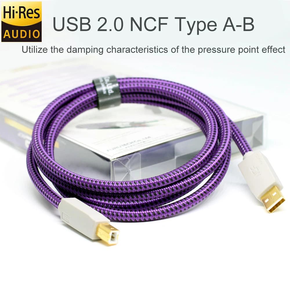 GT2 NCF USB-B Type A-B USB A To B Cable Solid 10% Silver-Plated HiFi Audio USB2.0 Digital Cable for Decoder Sound Card DAC