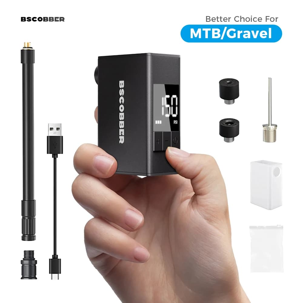 BSCOBBER Mini Air Compressor Cycling Pump for Mountain Bike Tires Portable Bike Tire Inflator with Digital Gauge 150PSI Gravel