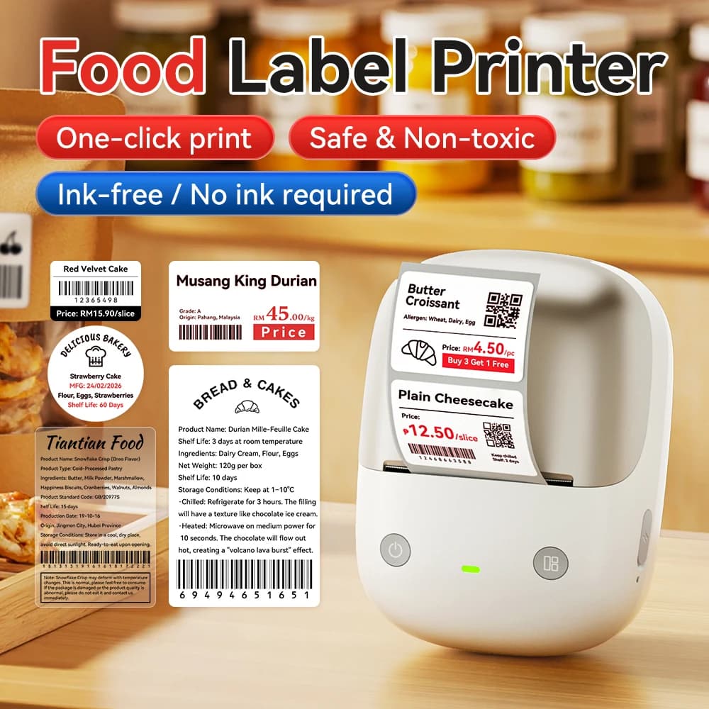 Niimbot Wireless Thermal Food Label Printer 300DPI Red Black Dual Color Printing 20-50mm Width Price Tag for Small Business
