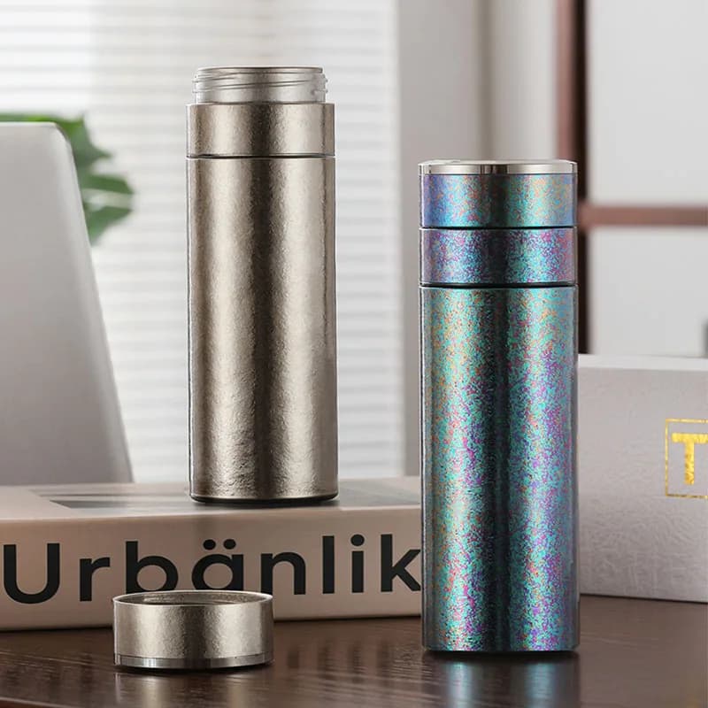 480ml Business THERMOS CUP/Vacuum Flasks With Tea Filter,Double-layer Pure Titanium Drinkware,Portable Car/Office Water Bottle